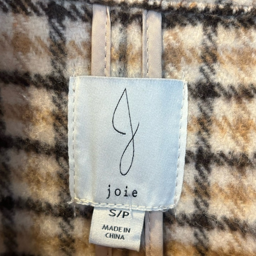 Joie Tattersall Plaid Jacket Women’s Small Black Brown Shacket Pockets Soft Wool - Picture 6 of 8